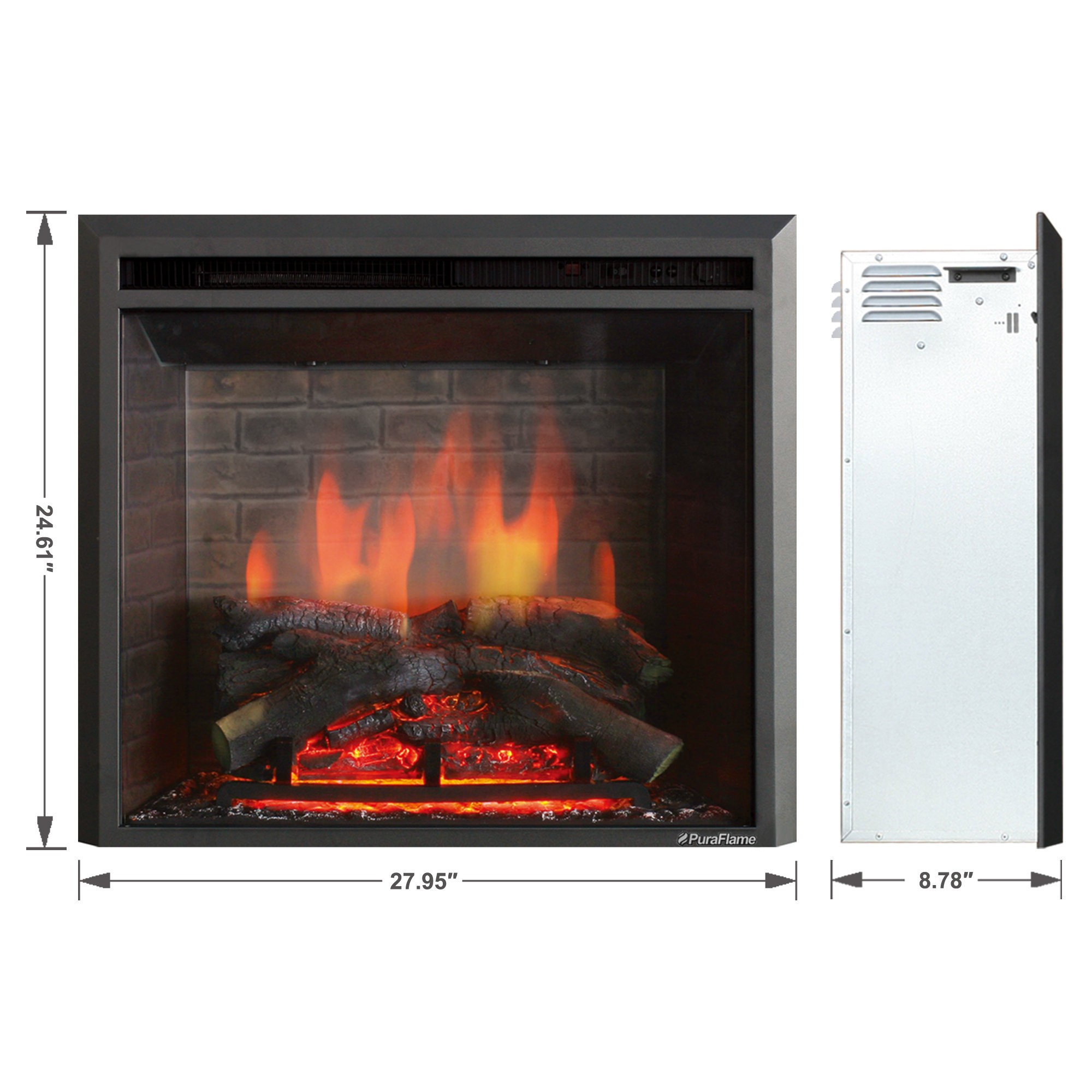 Puraflame 33" Black 750/1500W Western Wall Mount Electric Fireplace